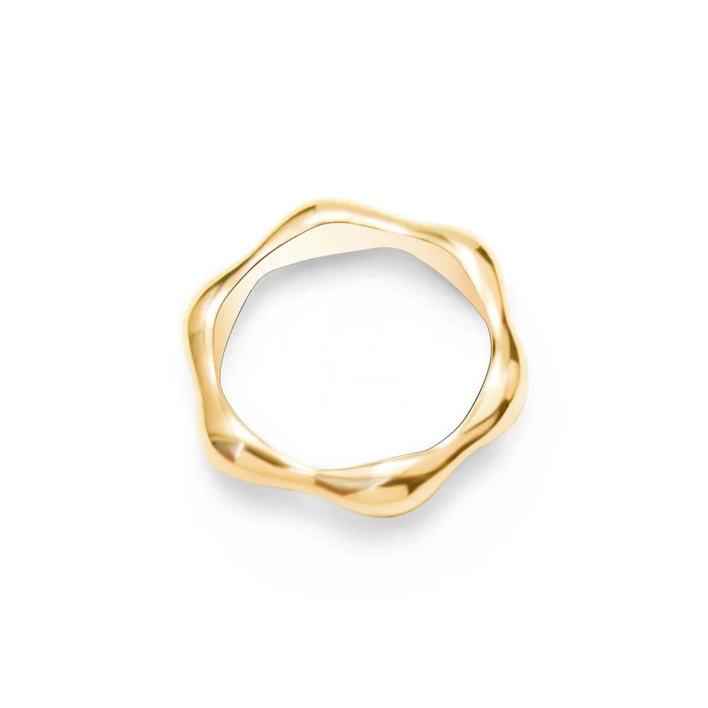 Simple Tarnish Free Stainless Steel Geometric Ring 18K Gold Plated Bamboo Design Couples Ring For Boy and Girl