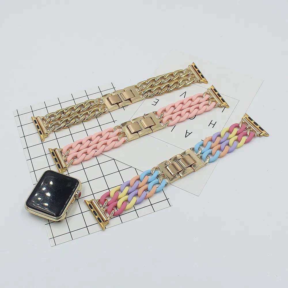 

OORUI metal watchbands resin stainless steel fashion colorful splicing for iwatch 7 6 5 band for apple watch 44