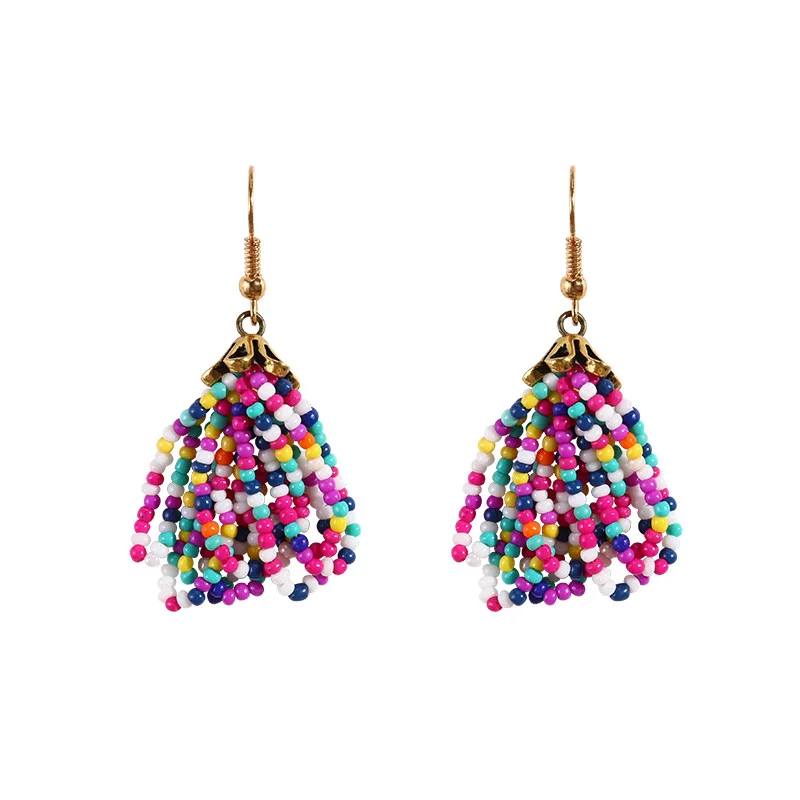 

Ins Trendy Creative New BOHO Colorful Tassel Earrings Female Bohemian Handmade Rice Beads Earrings