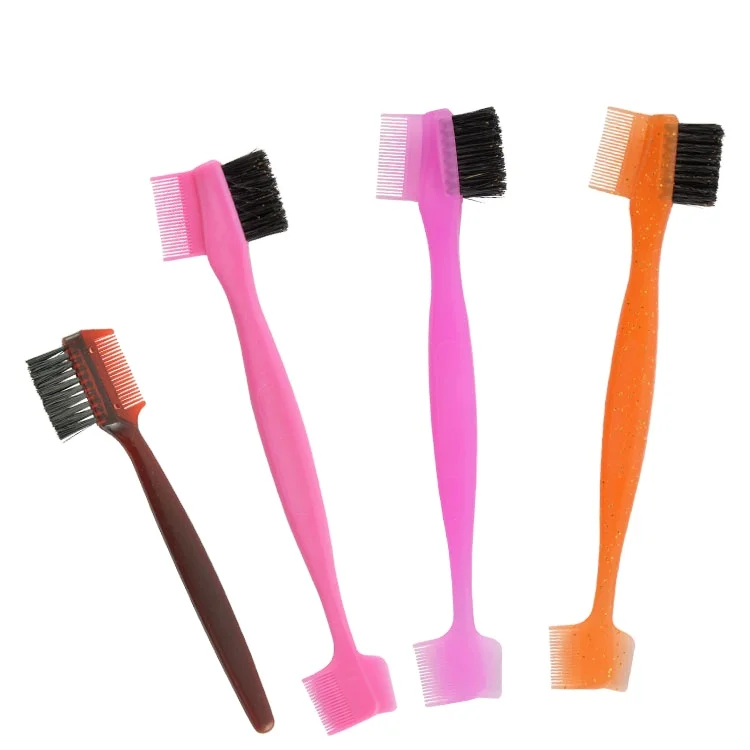 

New Design Abs Pp Boar Nylon Cute Baby Edge Control Hair Brush 4 In 1 Pink Edge Brush Set With Logo