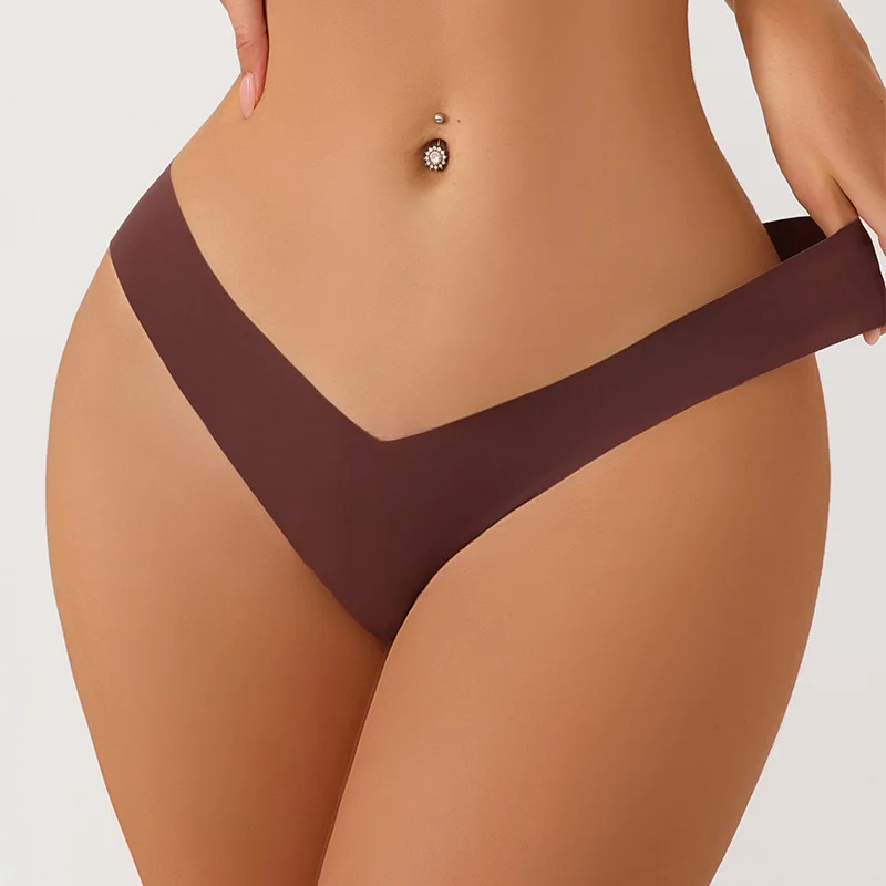 

Ice silk plus size underwear traceless Female Panties soft Wear Briefs Deep v low waist women seamless thongs in summer