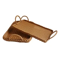 

handcrafted plastic rattan large shallow plastic service tray with handle
