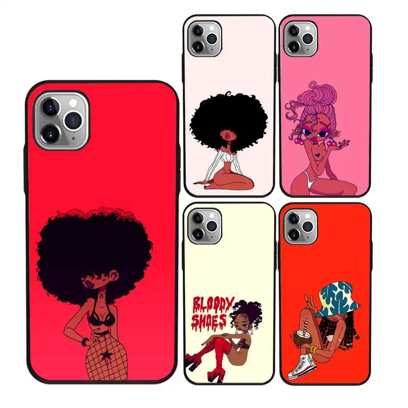 

Cute black girl Protect the phone case for iPhone 12 11Pro Max 11 X XS XR XS MAX 8plus 8 7plus 7 6plus 6 5 5E case