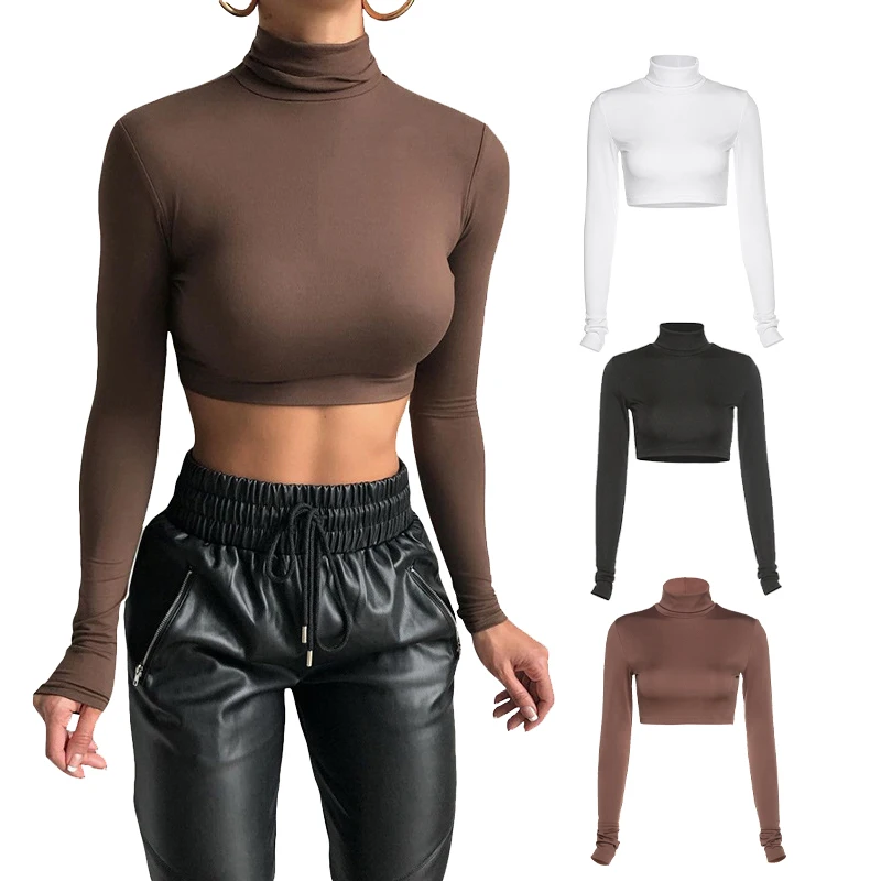 

Casual Womens Tshirt Long Sleeve Solid Basic Black White Fashion Crop Top T Shirt Ladies Tee Shirt, Available