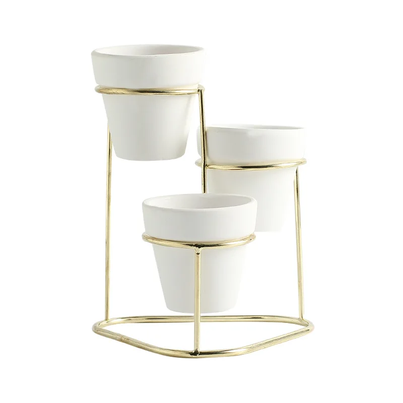 

New Arrivals Home Office Table Decor Ceramic Flower Pot with Metal Plant Stand Design