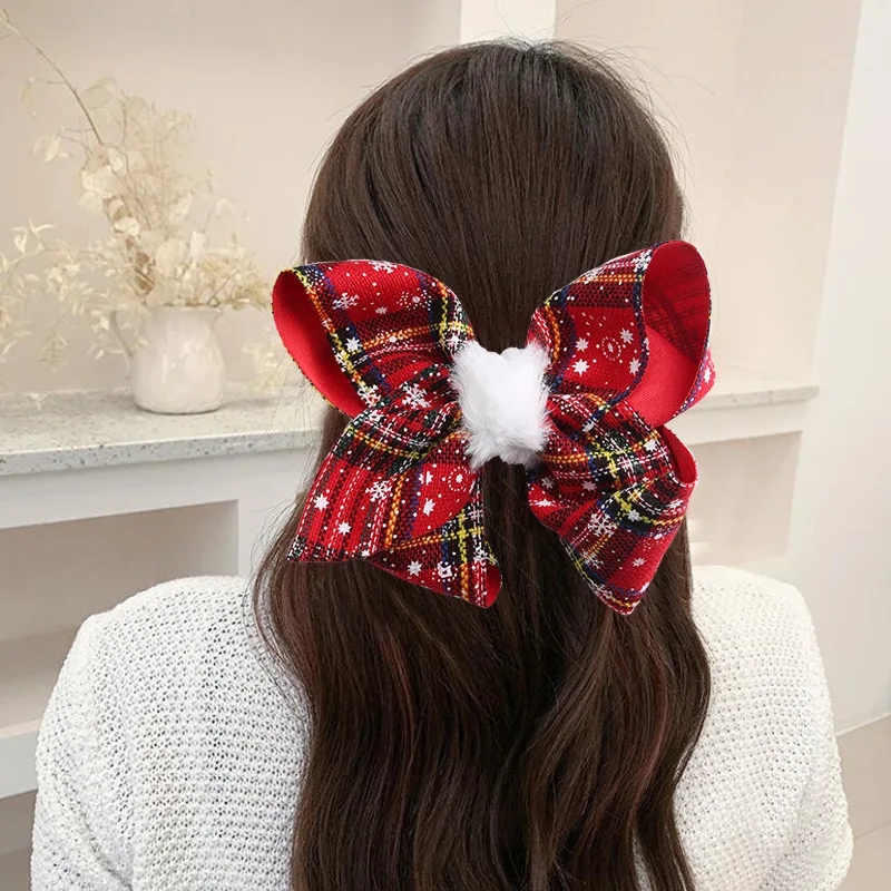 

Christmas headdress flannel with hair ball red and green large bow hairpin hair accessories