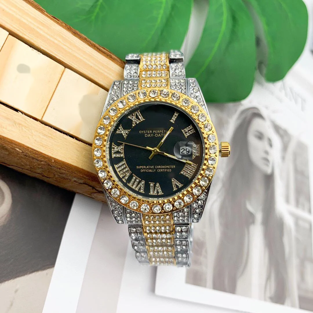 

Top Selling Gold Fully Iced Out Watch Bling Watch Bands Hip-Hop Watches