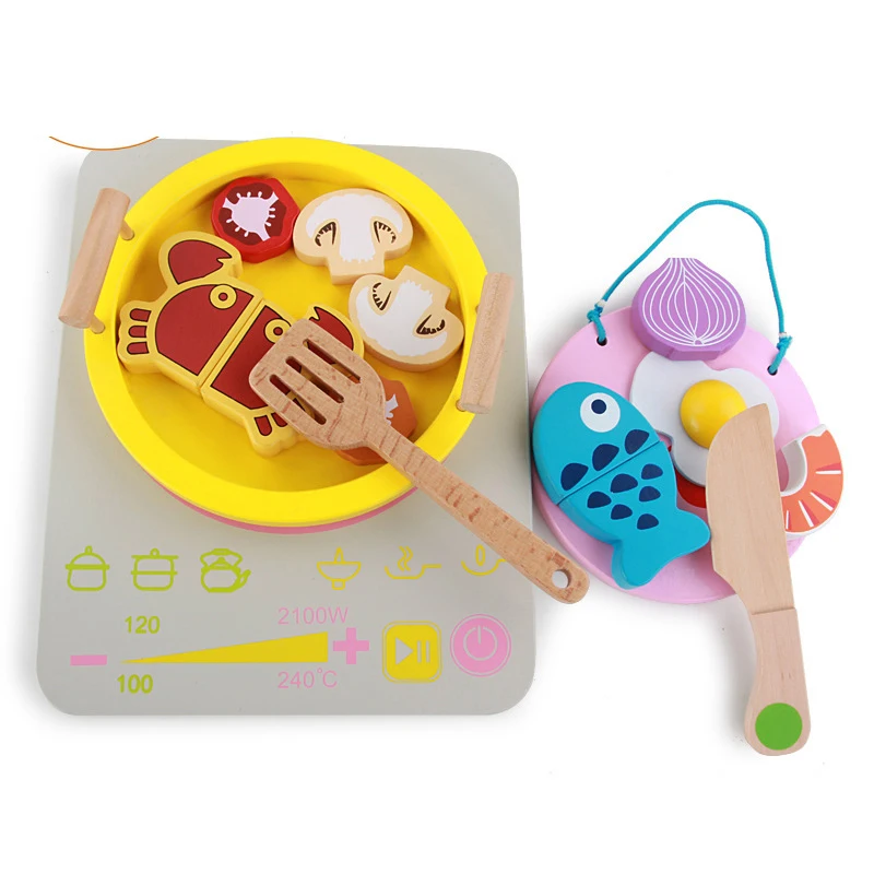 Wooden Kitchen Accessory Set Pots & Pans Kitchen Pretend Play Toy Set for Toddlers Kids