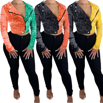 

B14659A 2020 Autumn European fashion long sleeve sexy print short jacket, Picture
