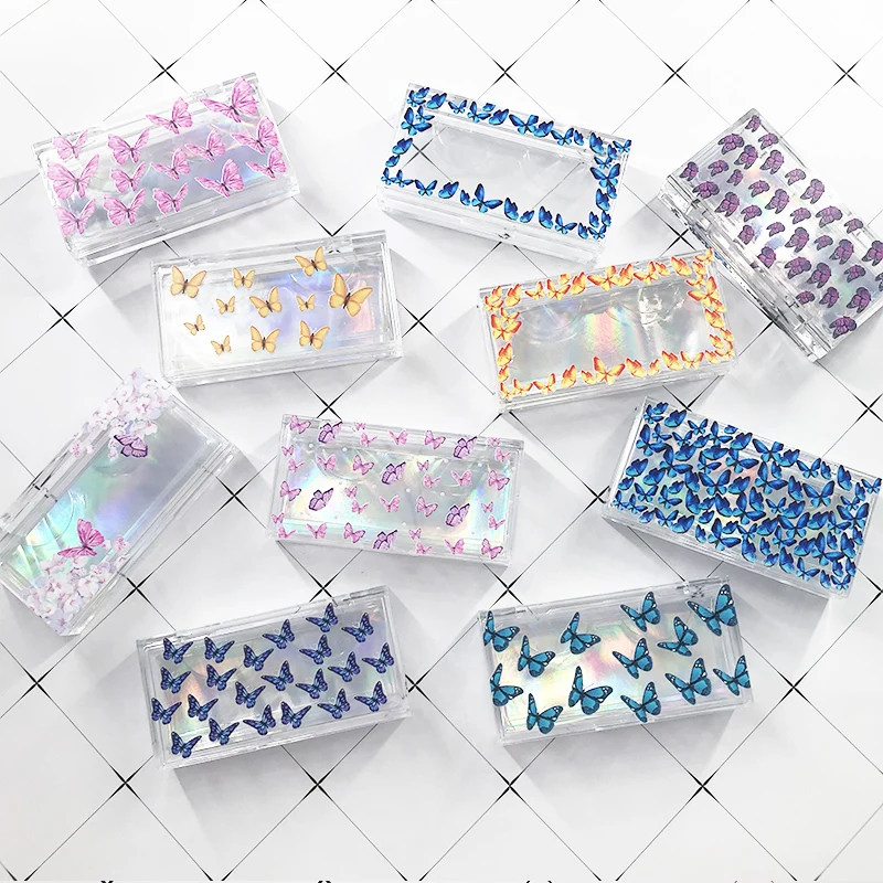 

acrylic box wholesale Eyelash Box Custom Butterfly Print Lash Case 3D Mink Eyelashes Clear Acrylic Box, Natural black