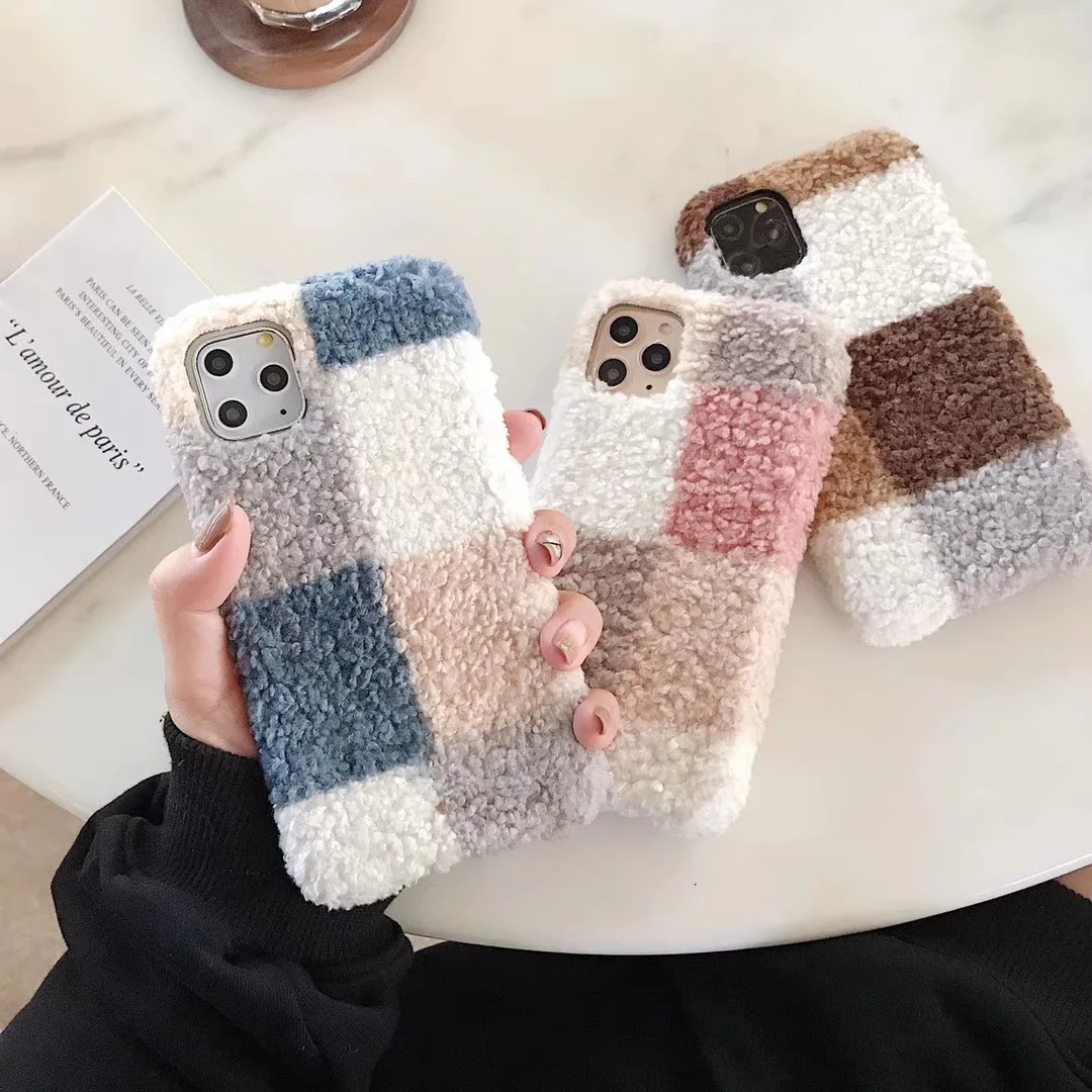 

fur fluffy tpu custom protective cute colour winter girl universal mobile phone bags for iphone 11 for samsung s20 a51 a20s s10