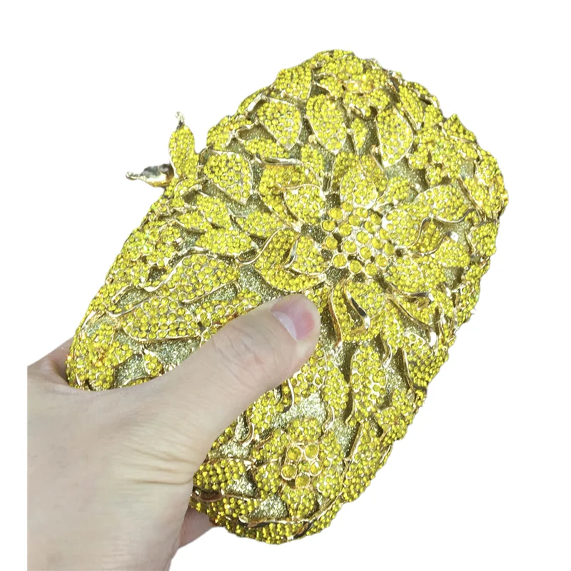 

Luxury Women Yellow Evening Handbag Clutch Bags Fashion Wedding Bridal Rhinestone Handbags Party Cocktail Crystal Dinner Purse, As pictures