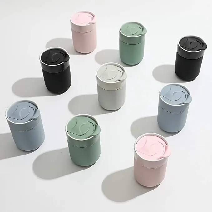 

280ml Ceramic Mug with Protective Silicone Sleeve Reusable Cup for Coffee or Tea Portable Dishwasher Safe