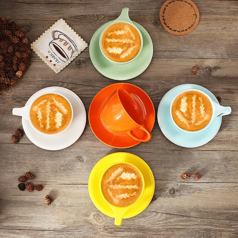 

300ml Mix Color Intelligentsia New Bone China Coffee Cup And Saucers Ceramic Coffee Cup, Yellow/ green/blue/ white/ pink