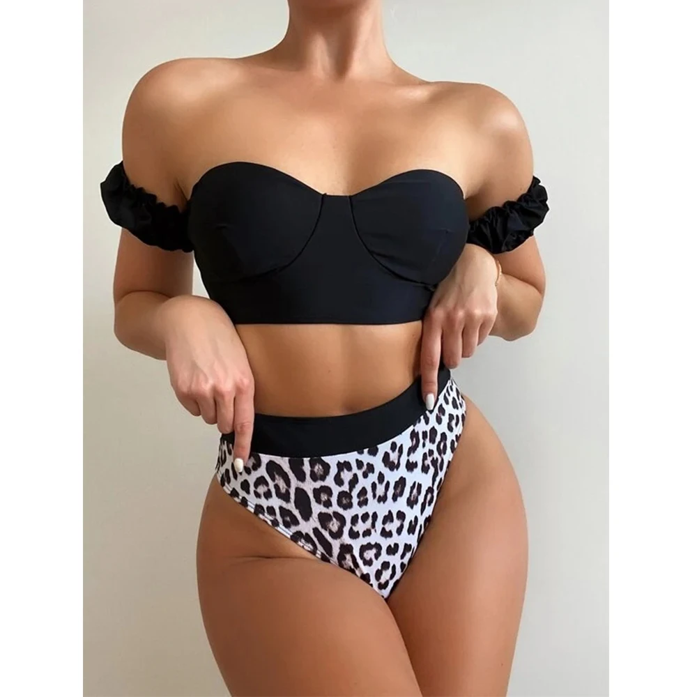 

ST1156 New SexyLeopard African Two Piece Set 2021 High Waist Bikini Set Underwire Swimwear Women Thong Brazilian Bikinis
