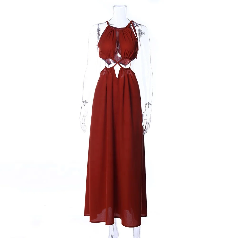 

Summer Halter Neck Lace Big Swing Type Hollow Sexy Dress