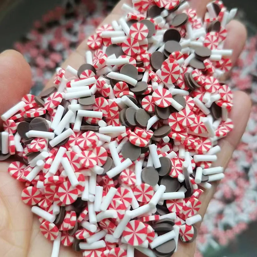 1000g DIY Craft Slime Sprinkles Christmas Red Peppermint Brown Dot Mix Polymer Clay Sprinkles Slices