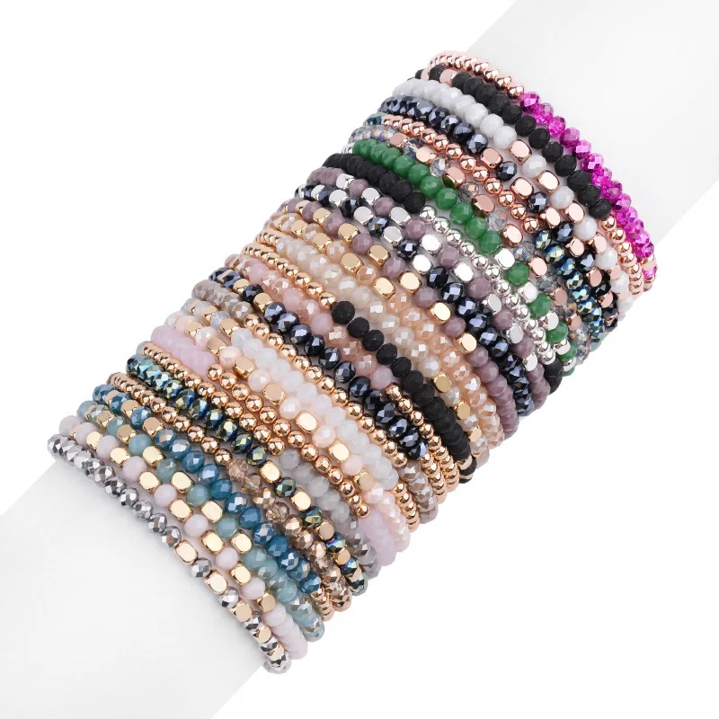 

DIY Handmade Crystal Gemstone Beads Bracelet Multi Color Natural Stone Hematite Beaded Stretchy Bracelet