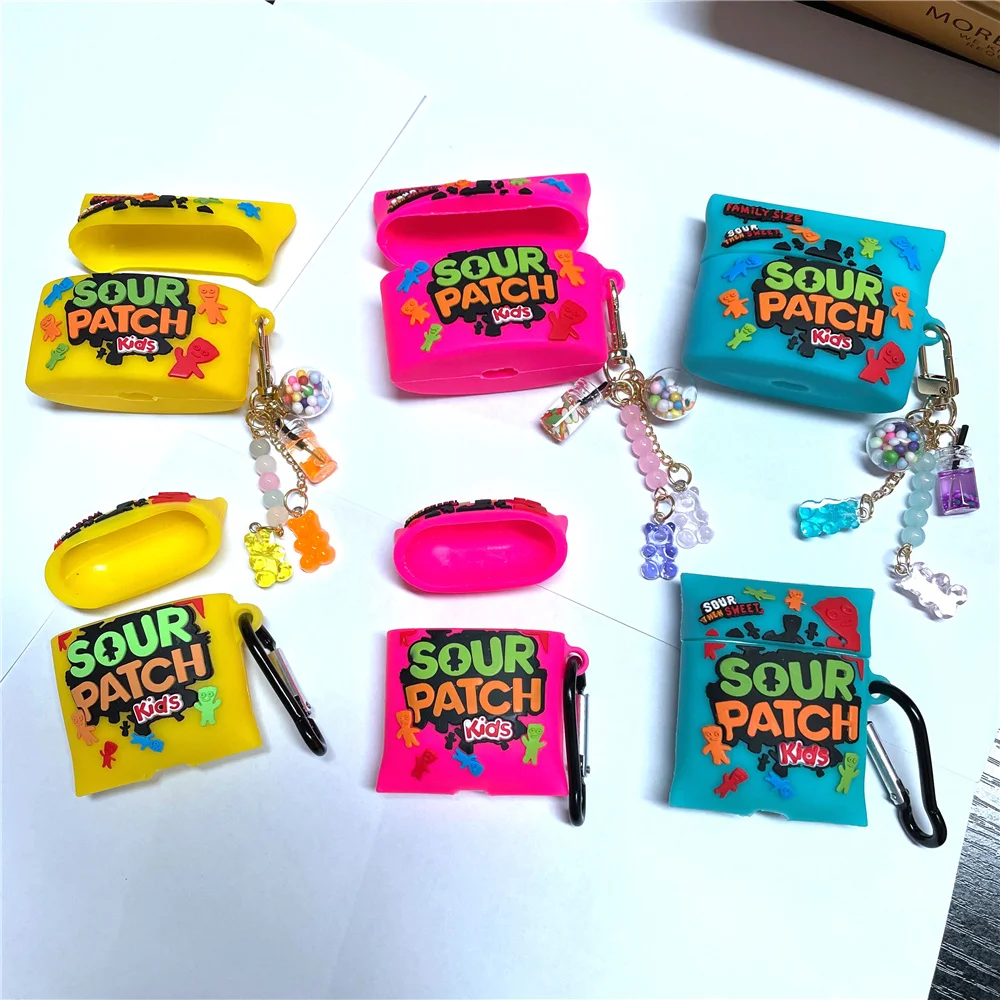 

Kids candy designer sour patch earphone charging case for Apple airpod 1 2 for airpods pro case with chain