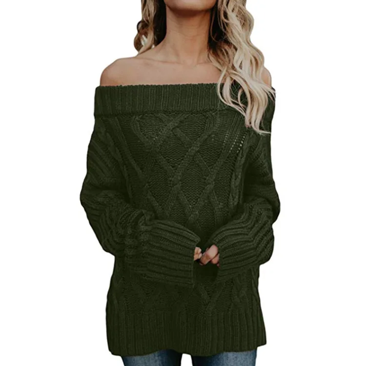 

RM118036 Hot Sale Off Shoulder Sexy Sweater For Women Rough Knitted Sweater