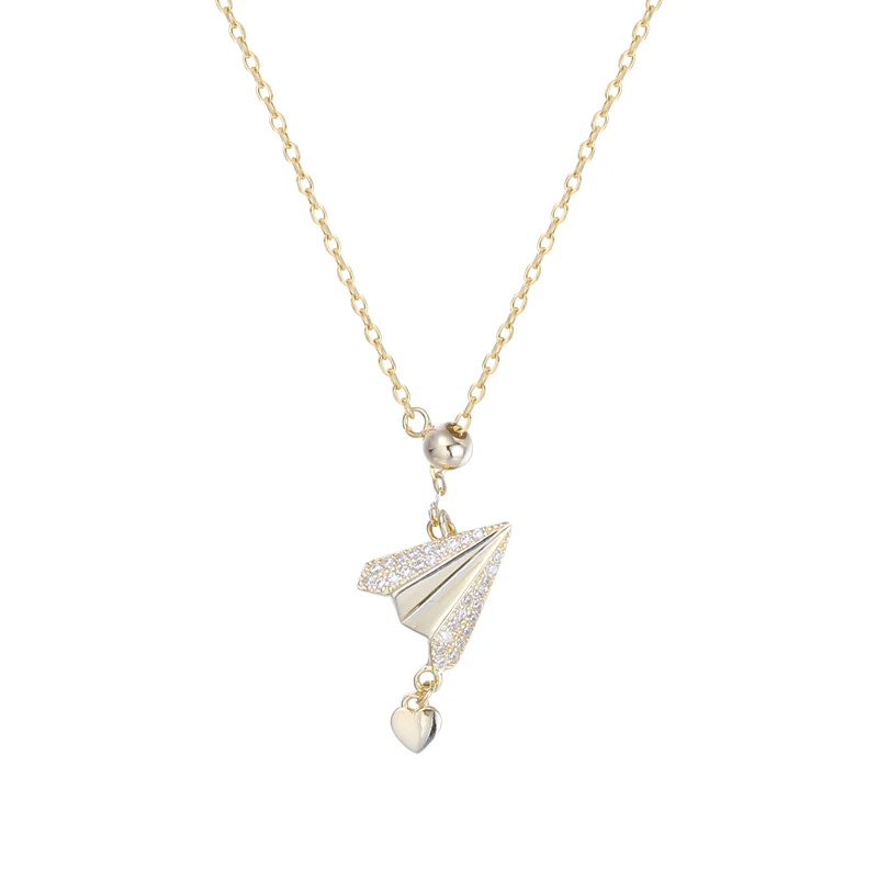 

New arrival 18K gold plated jewelry zircon tiny plane pendant adjustable necklace 925 sterling silver