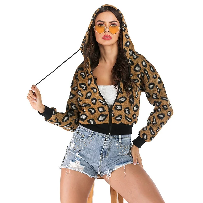 

2020 Latest Young Fashion Ladies Long Coats Women Plus Size Leopard print hoodie