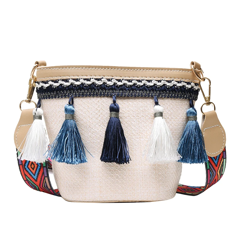 

New arrival national style striped with tassels cotton canvas women girl cross body bag, Black,pink,khaki,brown.