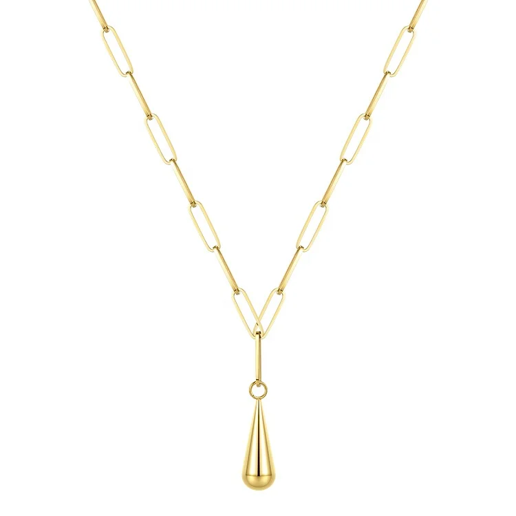 High Quality 18K Gold Plated Stainless Steel Water Drop Pendant Chain Necklace P203086