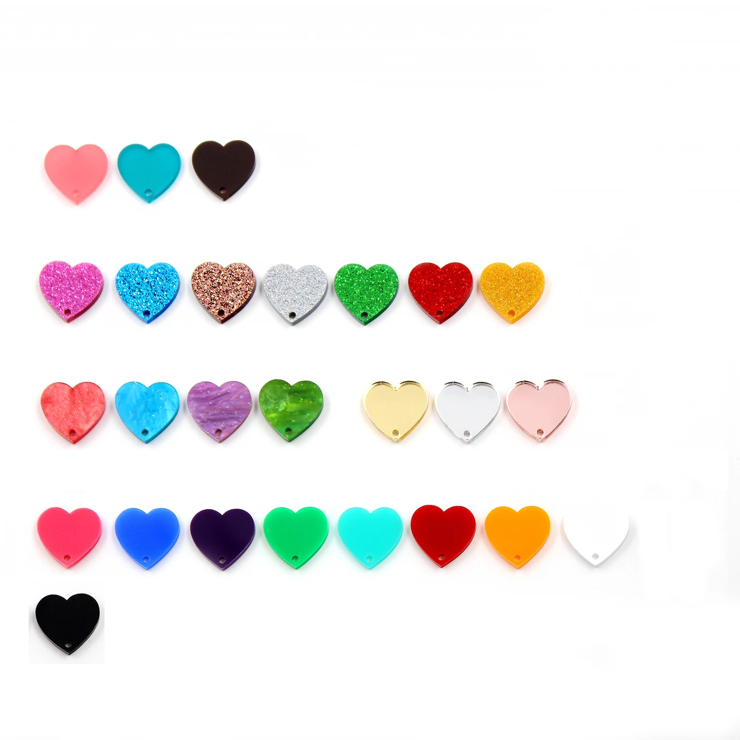 

AC1599-12mm Assorted Heart With Hole Acrylic Glitter Heart Jewelry Accessories, Chosed