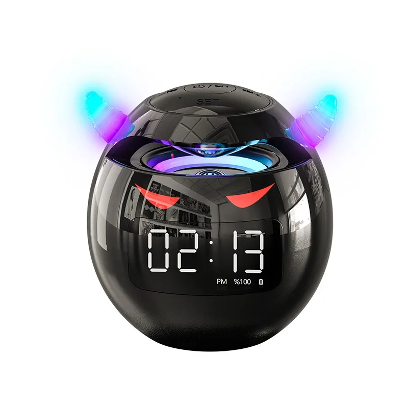 

G9 Blue tooth 5.0 Speaker with LED Digital Alarm Clock Music Player Wireless Ball Shape Clock Speaker Mini Speaker, Black white