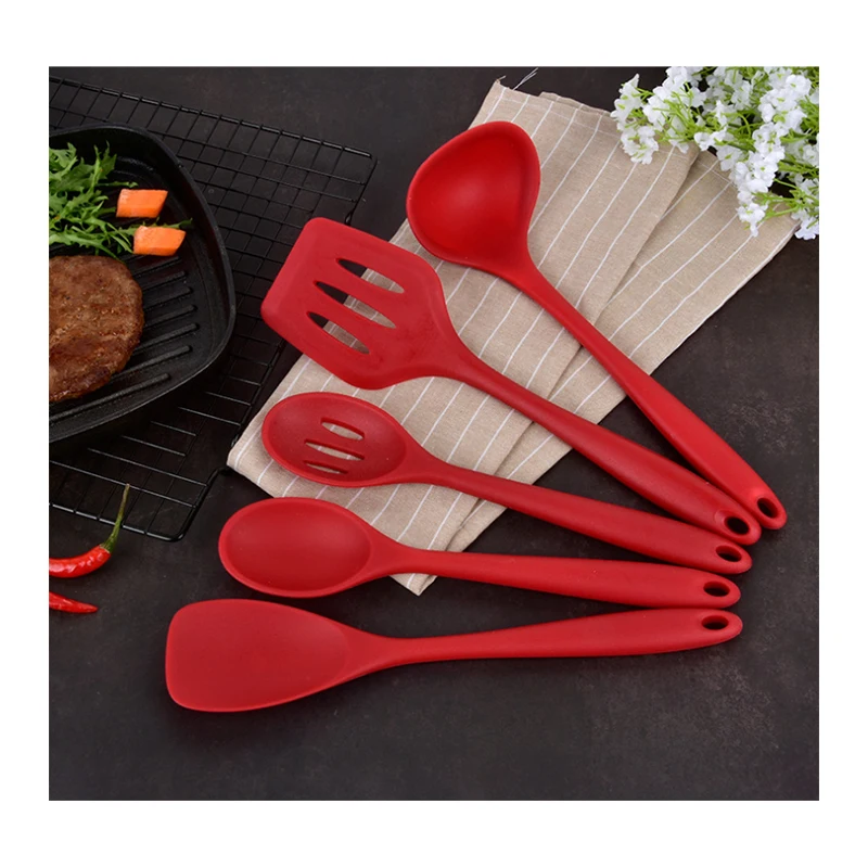 

Cherry Red Hygienic 1 Piece Design Spatulas High Heat Resistant to 446F Silicone Kitchen Cooking Utensil 5 Pieces Set, Red, can be customized