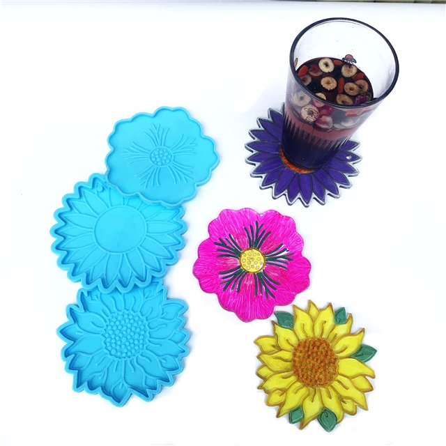 

Y007 Flower Coaster Resin Molds Set Flower Silicone Tray Resin Molds DIY Sunflower Lotus Etched Coaster Silicone Mold for Resin, Customized color