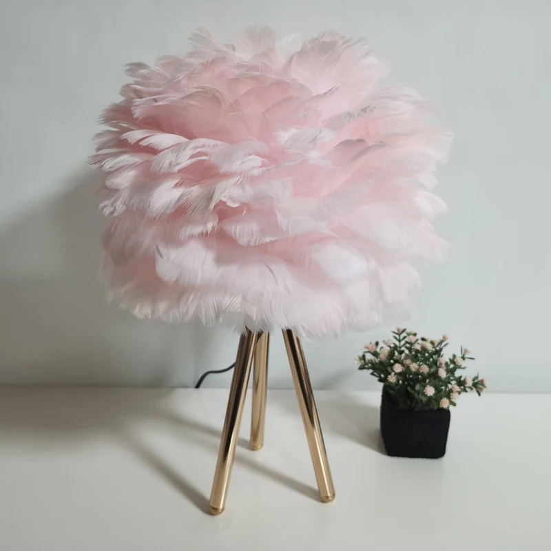 

Zunguang feather light pink for room luxury feather light stand table lamp modern