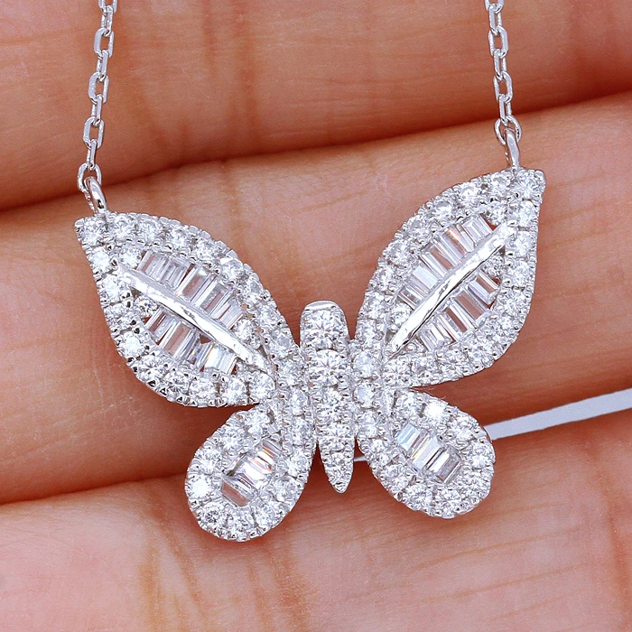 

CAOSHI High Quality White Zircon Pendant Butterfly Necklaces 925 Silver Plating Daily Accessories for Girls Women