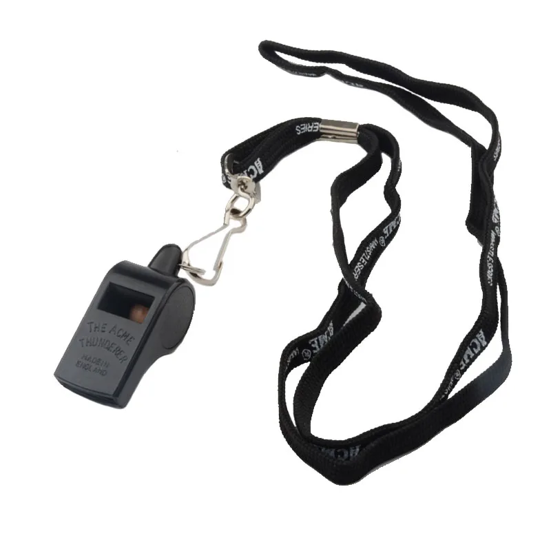 

Safety whistle with lanyard professional life saving and football referee cheap plastic Discoverer's whistle Whistling, Black