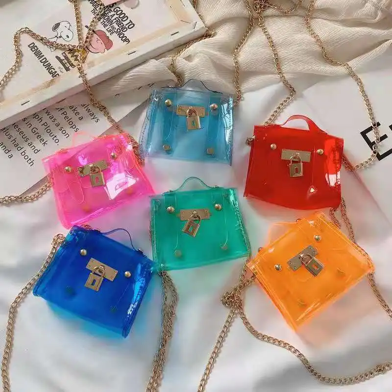 

Hot Selling Kids Mini Purses and Handbags Summer PVC Transparent Jelly Crossbody Bags for Little Girl Clear Clutch Bag