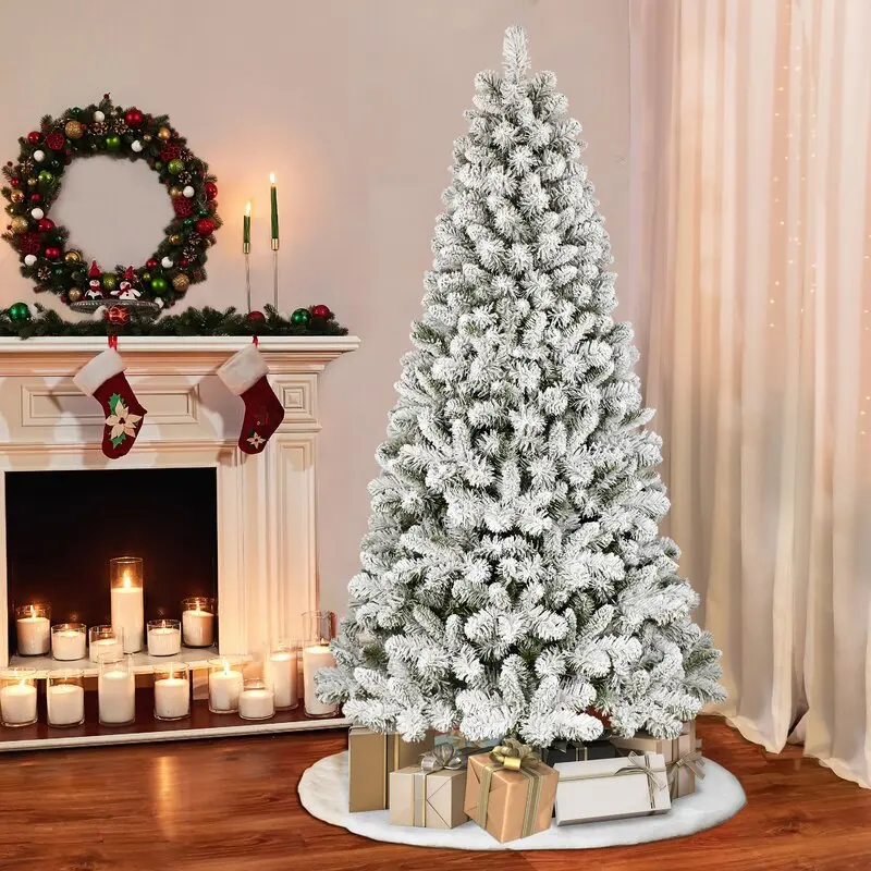

Wholesale Modern 6ft 7ft 8ft 12ft PVC Pre Lit Flocked White Artificial Christmas Tree with Led Light decor