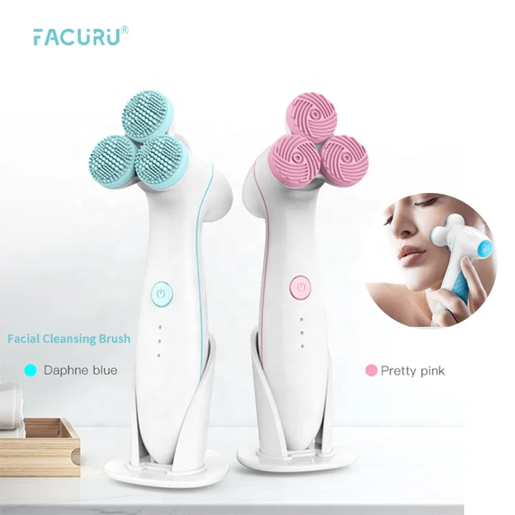 

High Quality Electric Sonic Face Cleaner Brush 3D Smart Spin Vibrating Silicone Facial Cleansing Brush