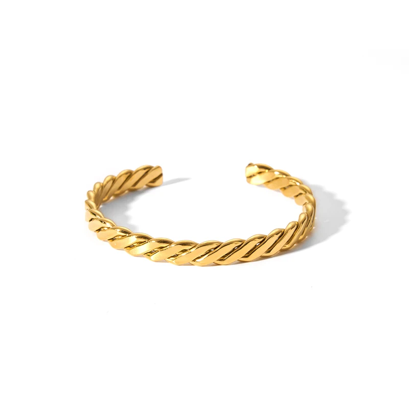 

Vintage Wide Twisted Rope Cuban Chain Open Cuff Bangles 18K Gold Plated Bracelets For Women
