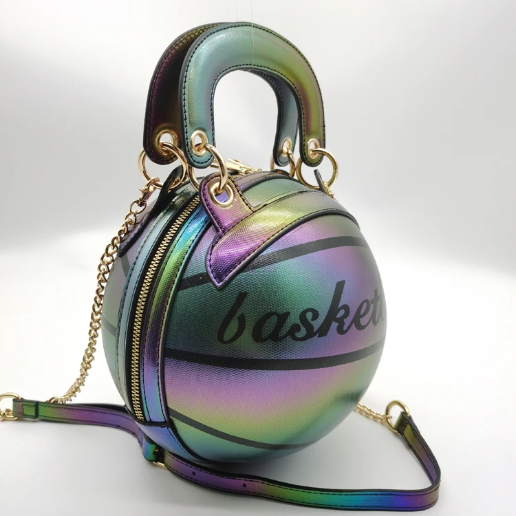 

Metallic color Basketball purses handbag shoulder round ladies hand bag basketball purses and handbags large size