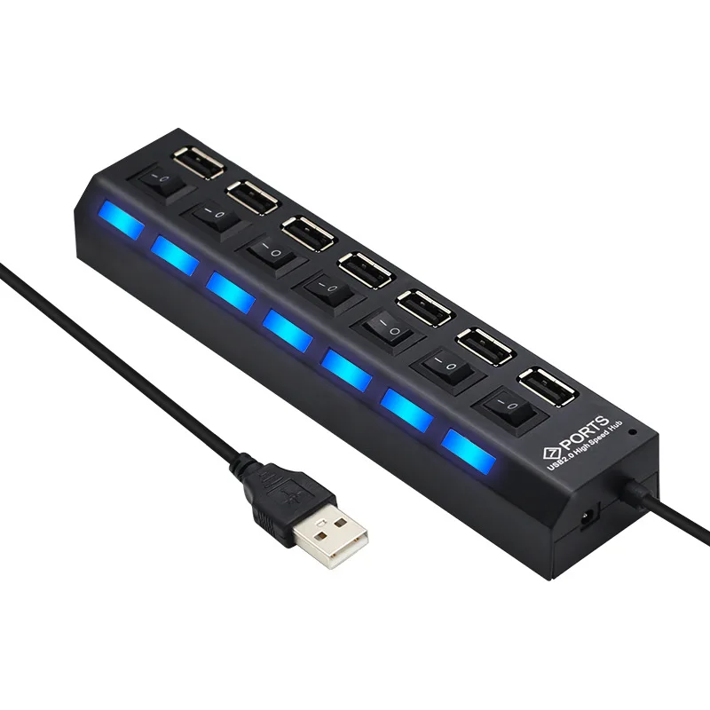 

Just link 7 Ports LED USB 2.0 Adapter Hub Splitter With Power Adapter Power on/off fuse button USB Splitter HUB For PC