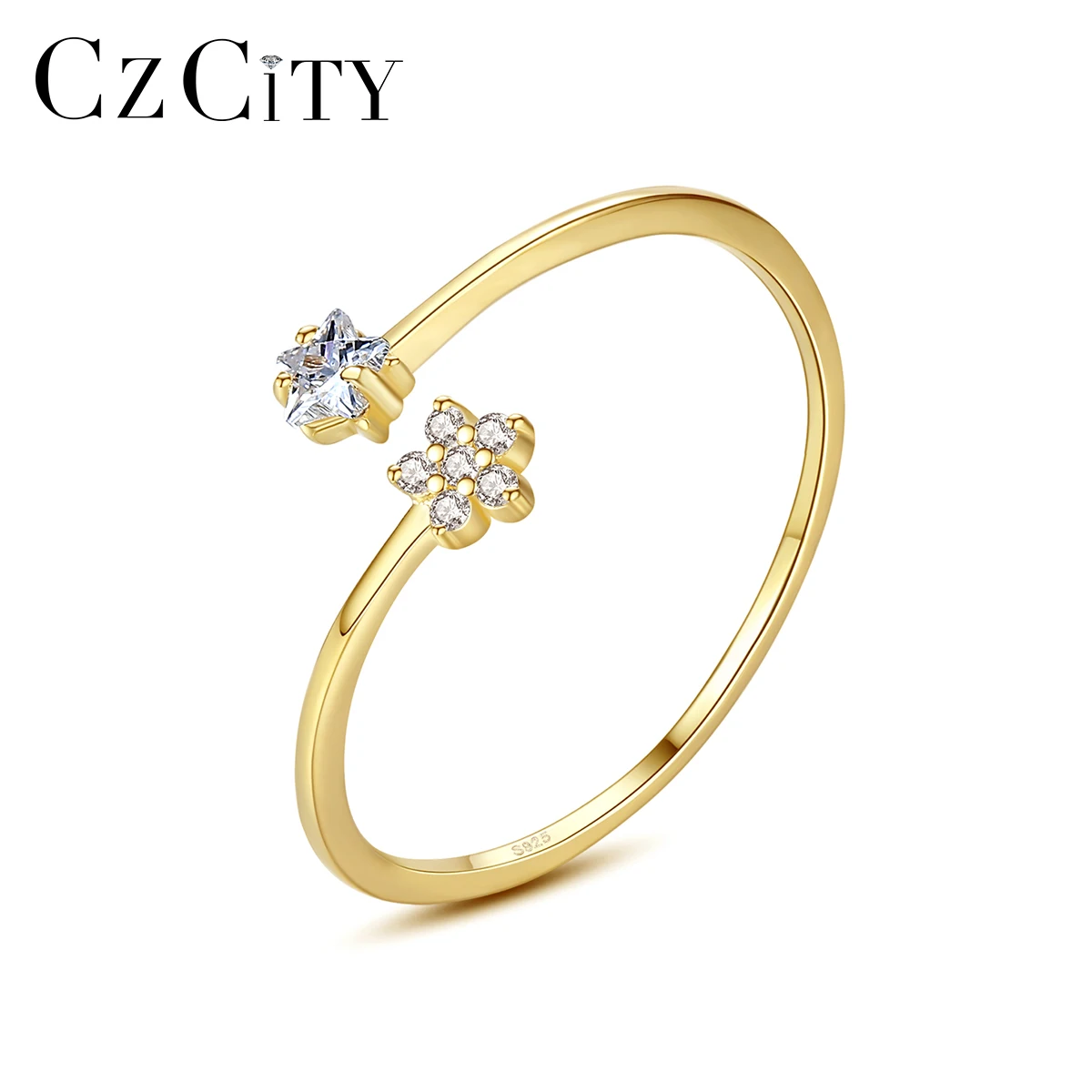 

CZCITY 2021 Design Silver Open Ring 925 Sterling Silver Star Jewelry Cubic Zirconia Diamond  Ring for Girls Engagement