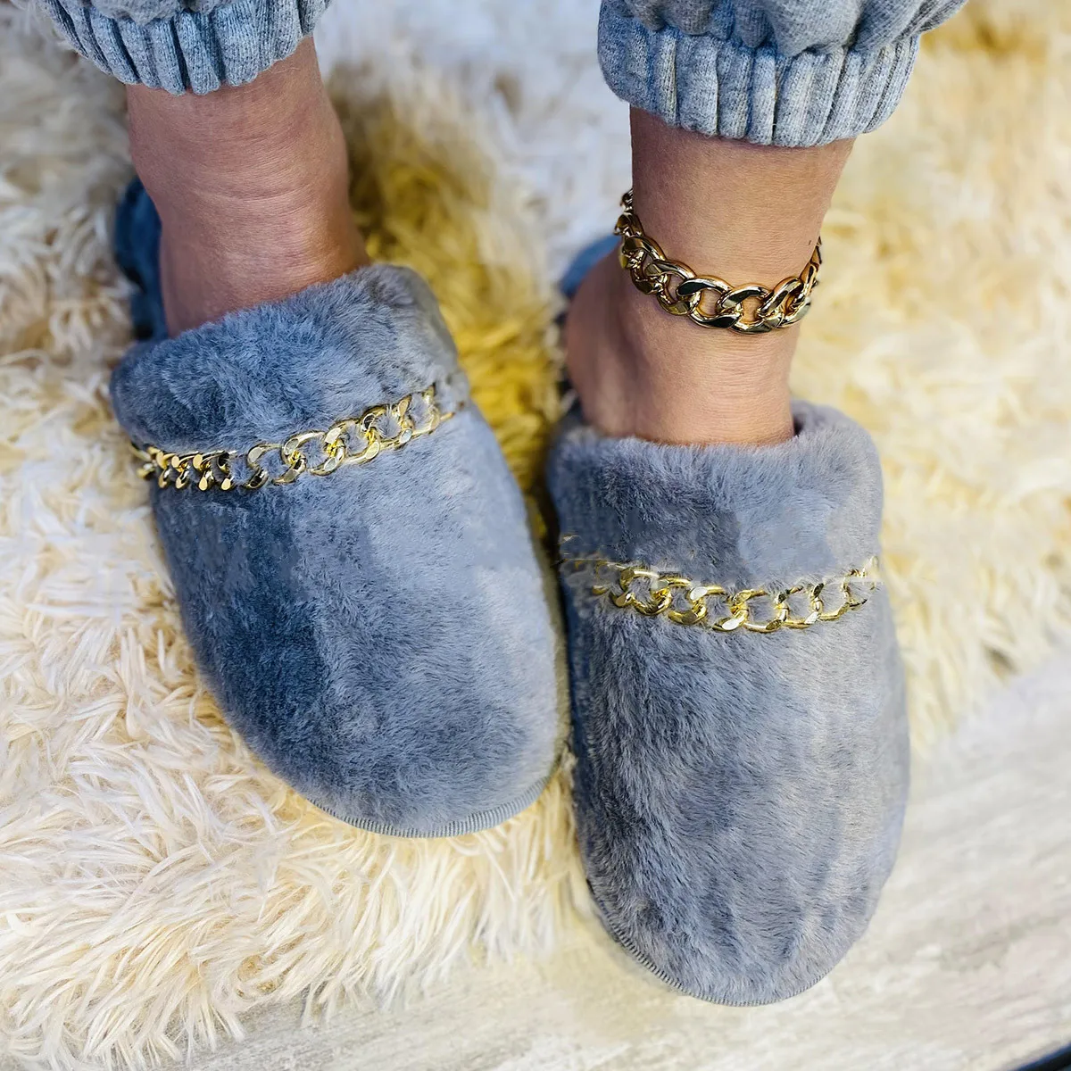 

Fur Lady's Womens Chic Faux Slipper Matching Designer Real Fox Slides Woman Pink Furry Slippers, Brown,grey,pink