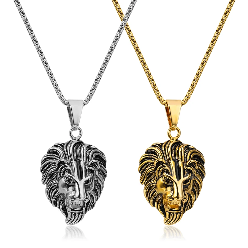 

Fierce Lion Face Wolf Head Monsters Pendants Cool Stainless Steel Necklaces For Boy, Gold/rose gold/ black/steel