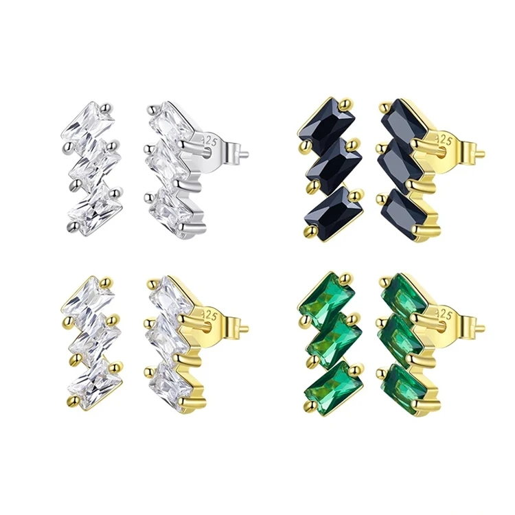 

new hot selling 925 Sterling Siver shine blocks CZ Square Stud Earrings for Women cubic zircons Gold Color Bijoux Fine Jewelry