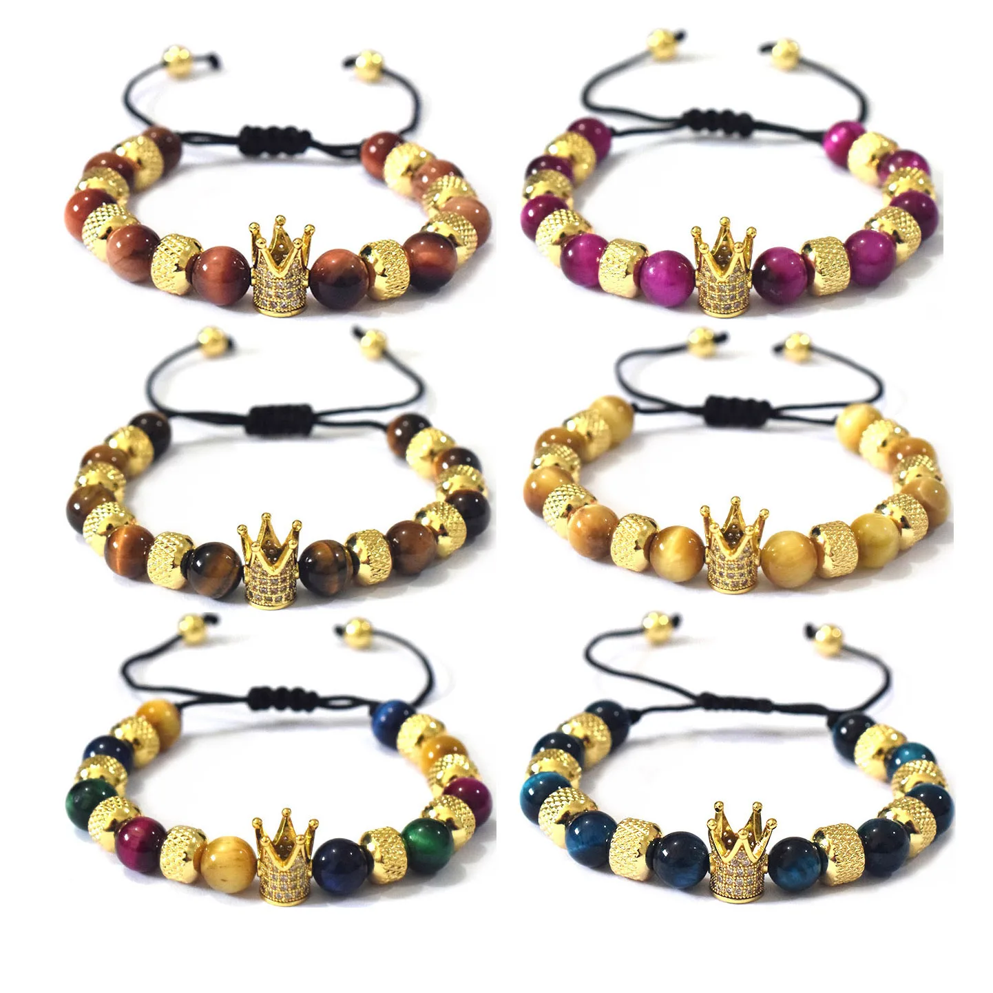 

Fashion 18K Gold Plated Jewelry tiger eye beaded women men bracelets & bangles