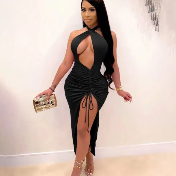 

X00980L 2021 Spring & Summer new style Sexy slim slim dress with pleats crop top and backless sexy club style women party dress, 2 colors