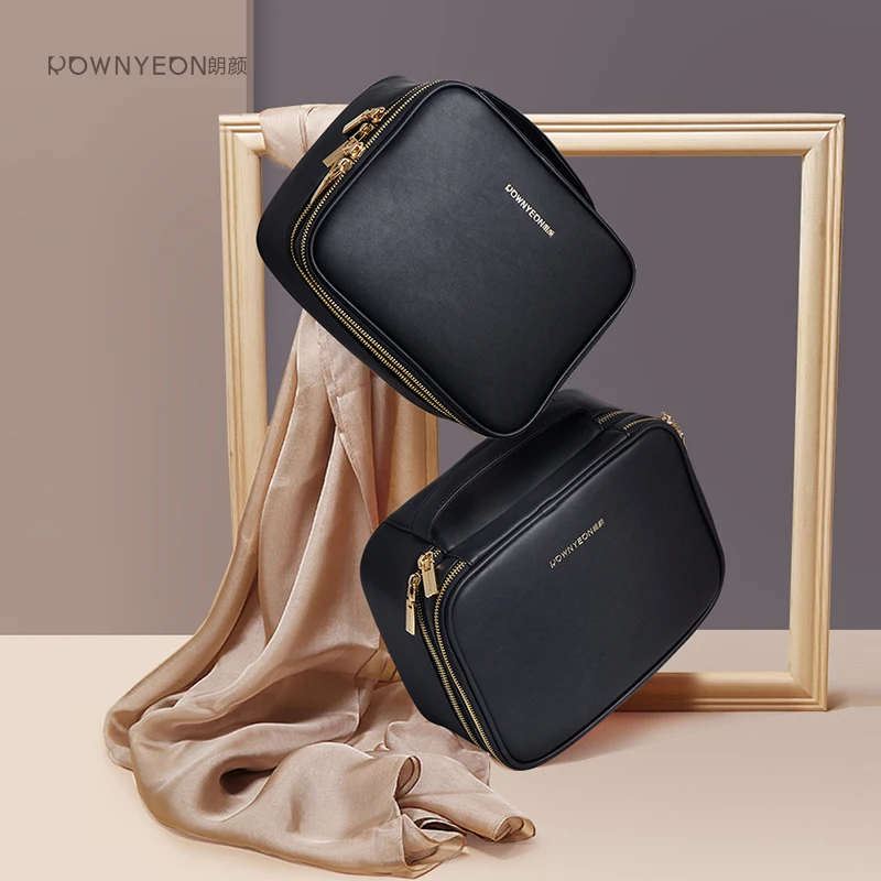 

Rownyeon Nice Eco South Custom Pu Korea Beauty Make Up Bag Makeup Designer Multi Compartment Set Skincare Cosmetic Bags, Black