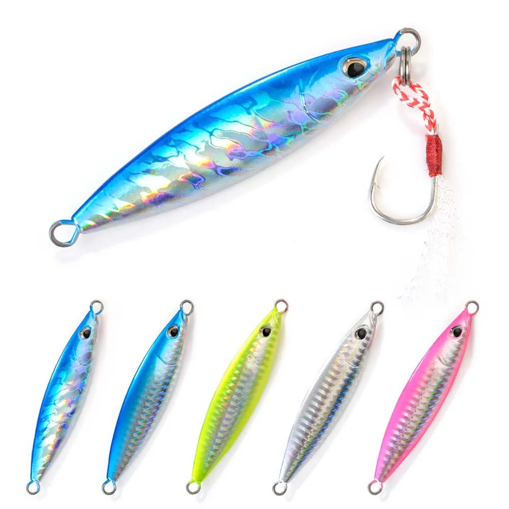 

80/100/150g Luminous Long Cast Box Packaging Jig Hook Metal Quick Sinking Fish Fishing Lure Jig, 5 colors