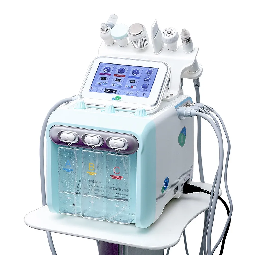 

6 in 1 H2-O2 hydrodermabrasion RF bio-lifting Facial Spa hydra microdermabrasion machine water dermabrasion, Blue